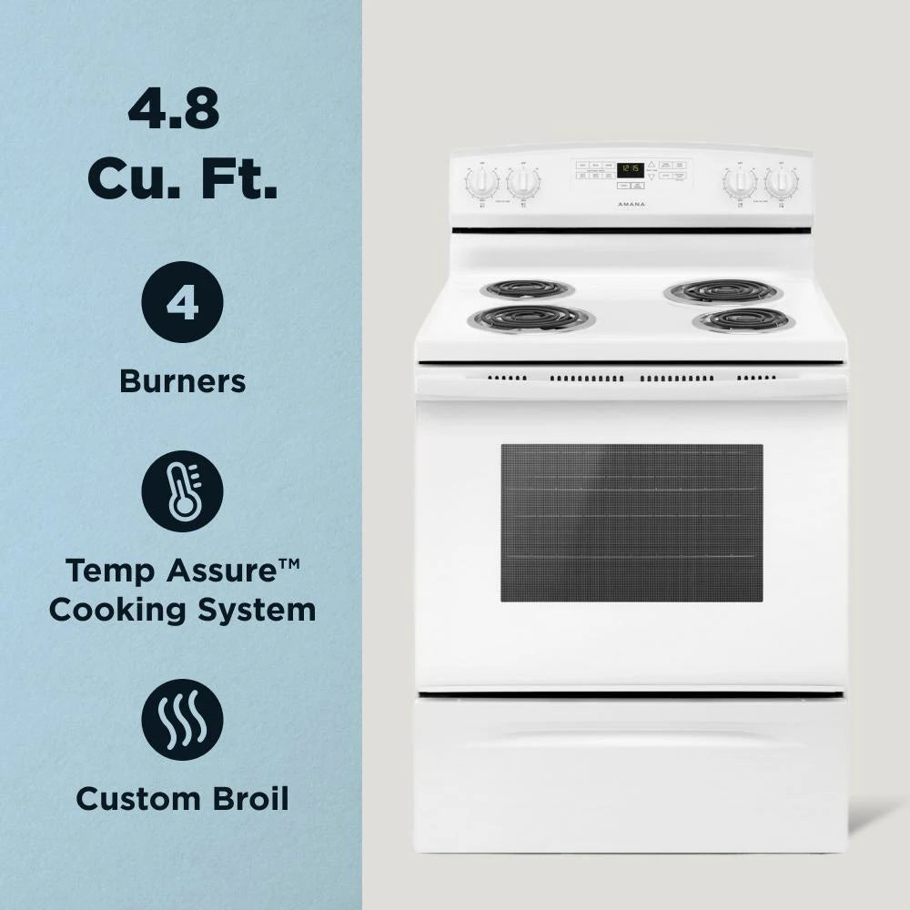 AMANA 30-inch Electric Range with Bake Assist Temps - White (ACR4303MFW)