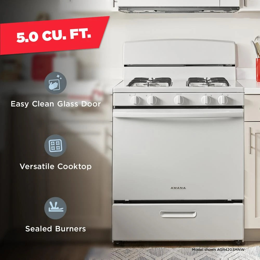 AMANA 30-inch Gas Range with Easy-Clean Glass Door - White (AGR4203MNW)
