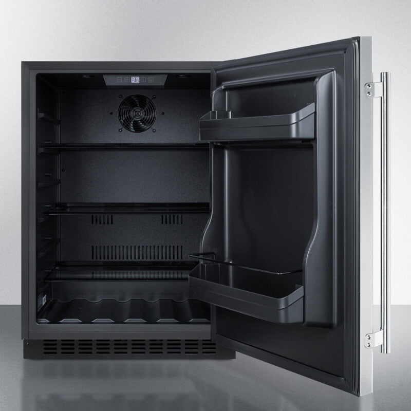 SUMMIT 24" Wide Built-In All-Refrigerator, ADA Compliant - Stainless Steel/Black (AL54)