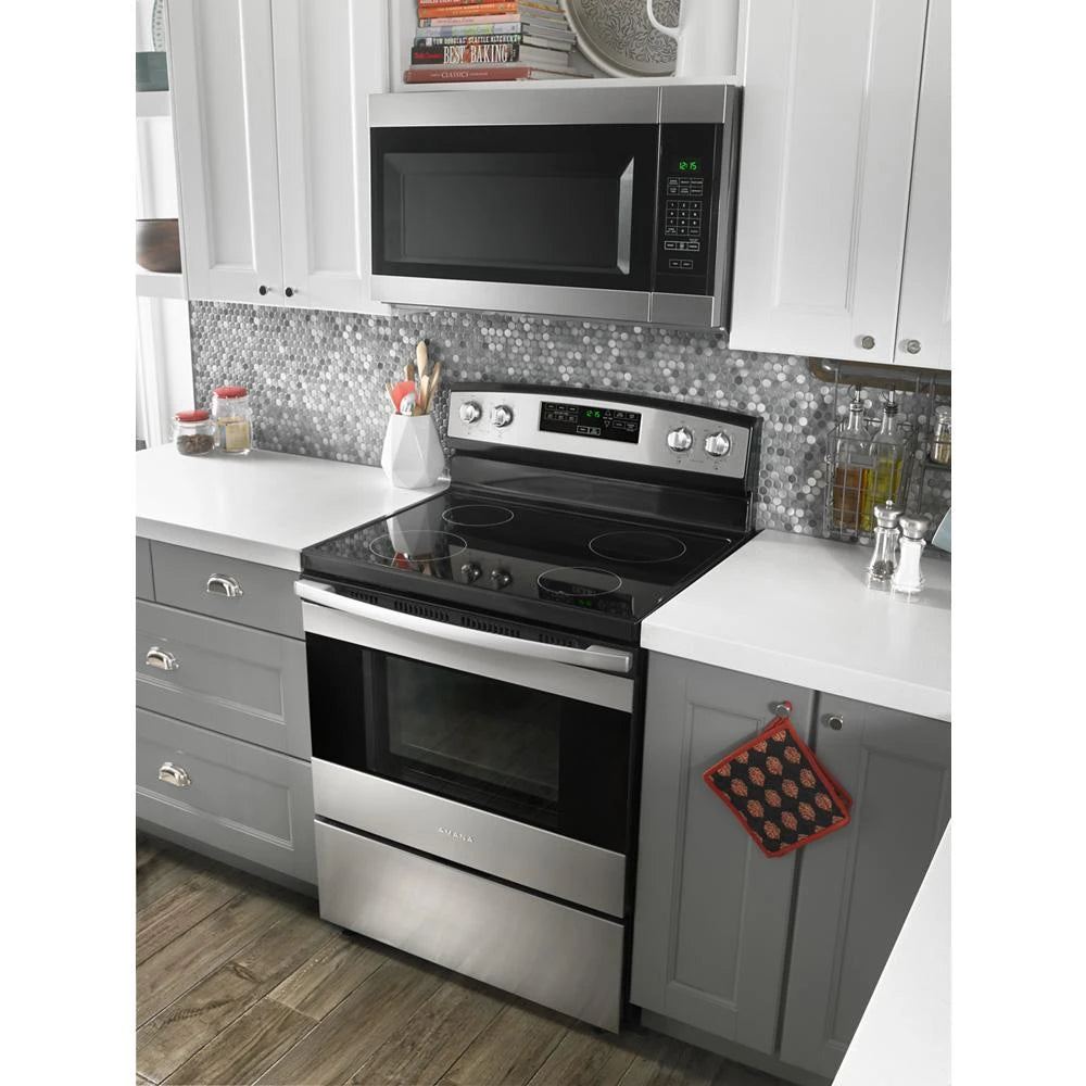 Amana 1.6 Cu. Ft. Over-the-Range Microwave with Add 0:30 Seconds - Black-on-Stainless (AMV2307PFS)
