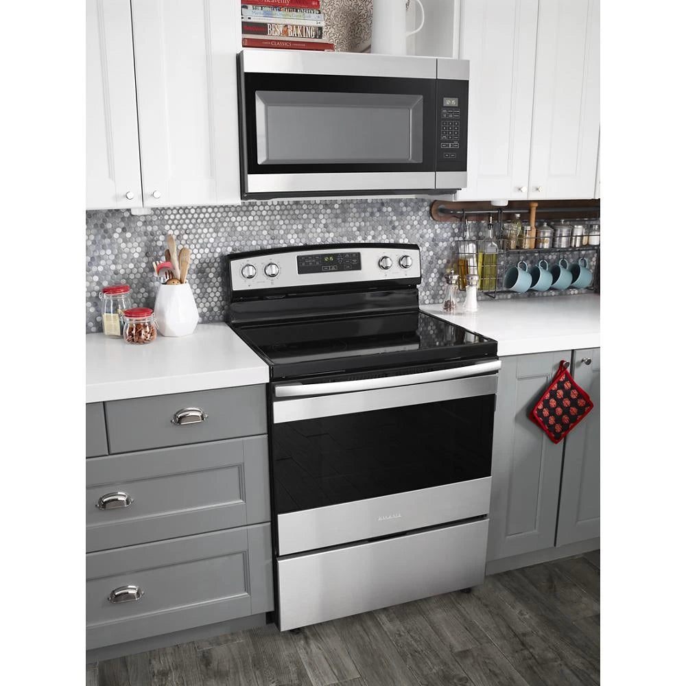 Amana 1.6 Cu. Ft. Over-the-Range Microwave with Add 0:30 Seconds - Black-on-Stainless (AMV2307PFS)