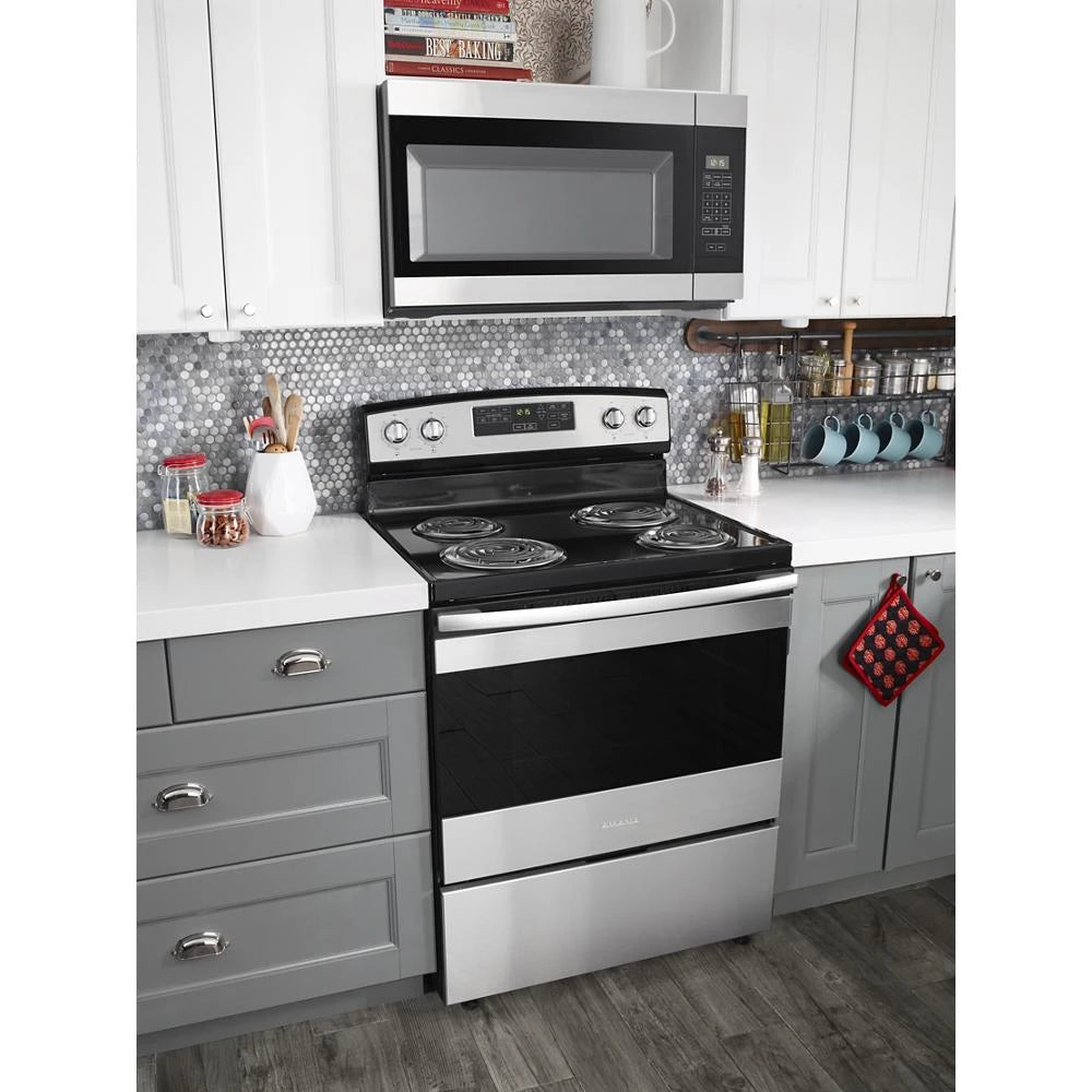 Amana 1.6 Cu. Ft. Over-the-Range Microwave with Add 0:30 Seconds - Black-on-Stainless (AMV2307PFS)