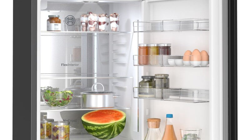 BOSCH 800 Series Free-standing fridge-freezer with freezer at bottom, glass door 24'', Total No Frost - Black (B24CB80ESB)