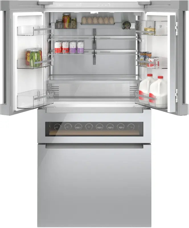 BOSCH 800 Series French Door Bottom Mount Refrigerator, Glass door 36'' Brushed steel - Stainless Steel (B36CL81ENG)