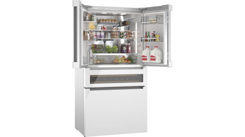 BOSCH 800 Series French Door Bottom Mount Refrigerator, Glass door 36'', Total No Frost - White (B36CL81ENW)