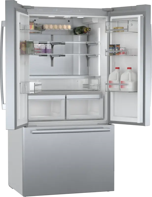BOSCH 800 Series French Door Bottom Mount Refrigerator 36'' Easy clean - Stainless steel (with anti-fingerprint) (B36CT80SNS)