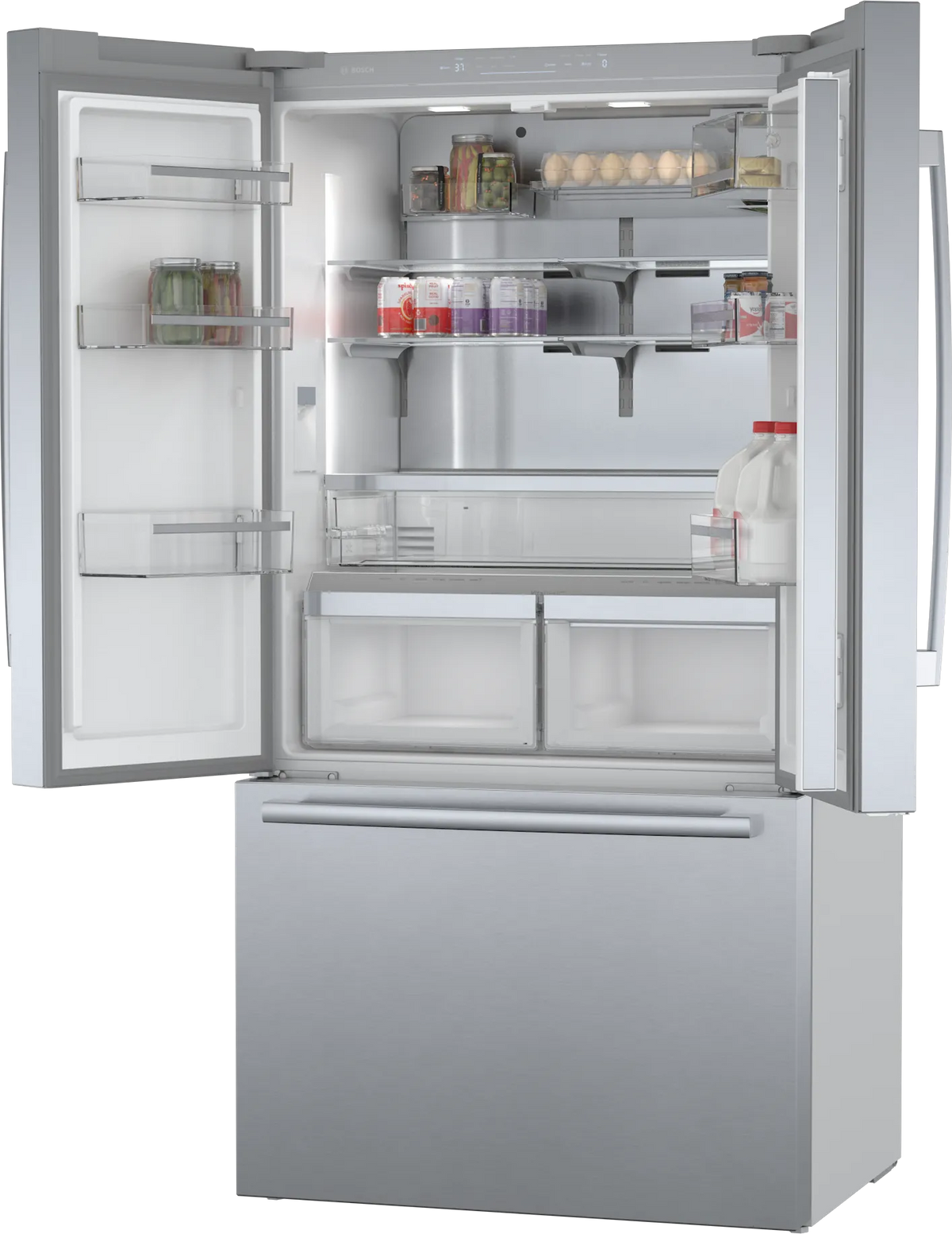BOSCH 800 Series French Door Bottom Mount Refrigerator 36'' Brushed steel - Stainless Steel (B36CT80SNS)