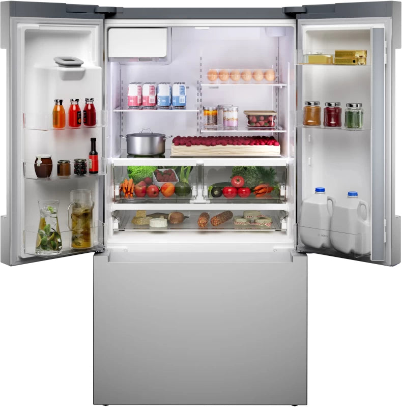 BOSCH 36" 100 Series, 3-Door, Standard Depth, External ice/water, Recessed handle, Stainless Steel - Stainless steel (with anti-fingerprint) (B36FD10ENS)