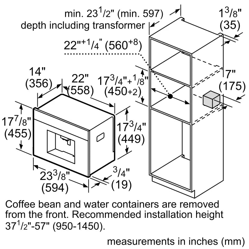 BOSCH 800 Series Built-in Coffee Machine, Removable Water Tank - Stainless Steel (BCM8450UC)