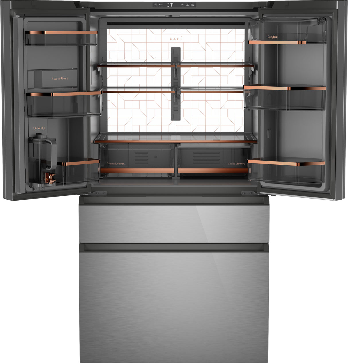 CAFE Caf? 28.7 Cu. Ft. Smart 4-door French-door Refrigerator In Platinum Glass With Dual-dispense Autofill Pitcher - Platinum Glass (CGE29DM5TS5)