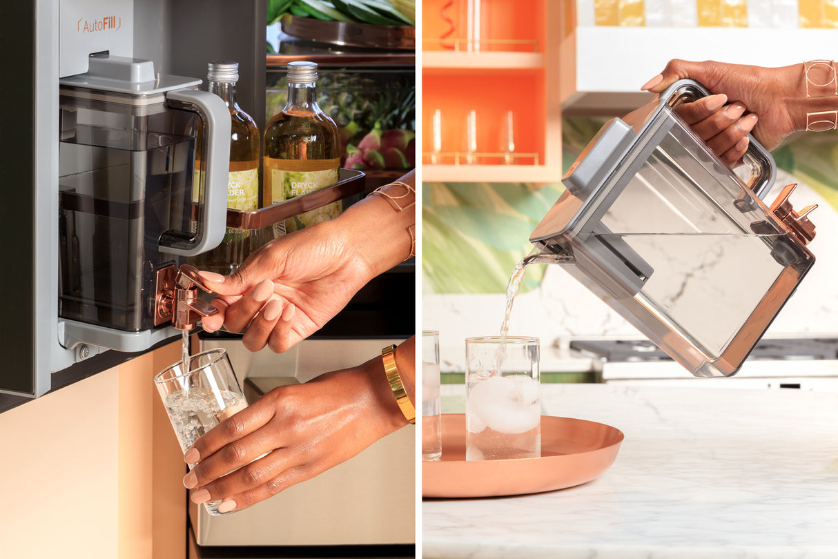 CAFE CAF?™ ENERGY STAR® 28.7 Cu. Ft. Smart 4-Door French-Door Refrigerator in Platinum Glass With Dual-Dispense AutoFill Pitcher - Platinum Glass (CGE29DM5TS5)