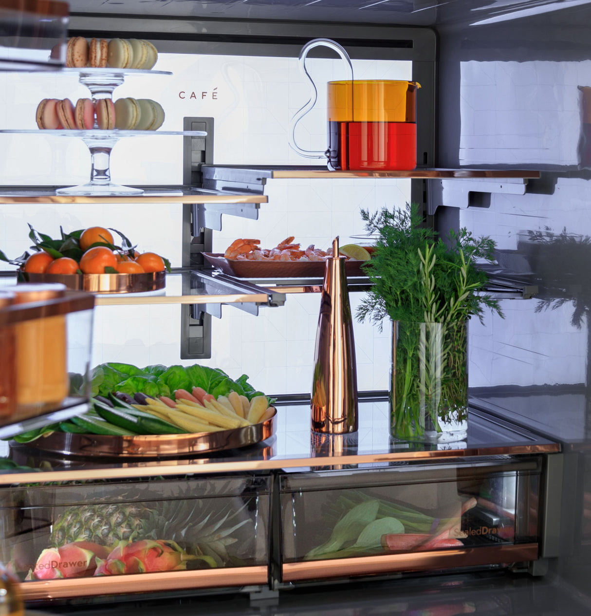 CAFE CAF?™ ENERGY STAR® 28.7 Cu. Ft. Smart 4-Door French-Door Refrigerator in Platinum Glass With Dual-Dispense AutoFill Pitcher - Platinum Glass (CGE29DM5TS5)