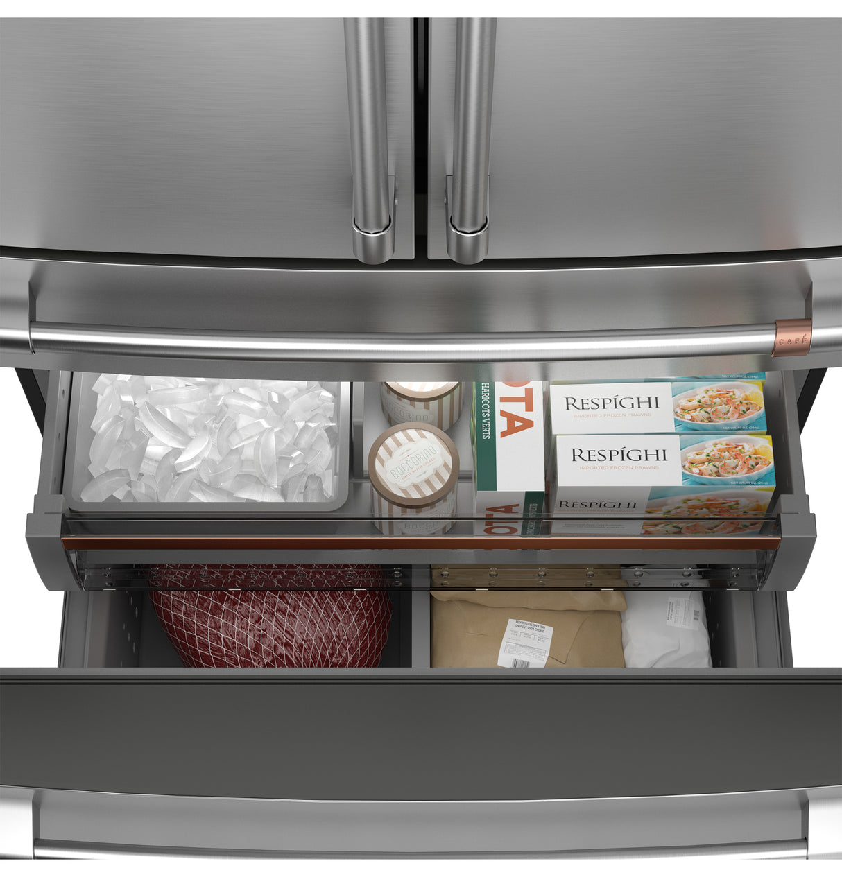 CAFE CAF?™ ENERGY STAR® 28.7 Cu. Ft. Smart 4-Door French-Door Refrigerator in Platinum Glass With Dual-Dispense AutoFill Pitcher - Platinum Glass (CGE29DM5TS5)