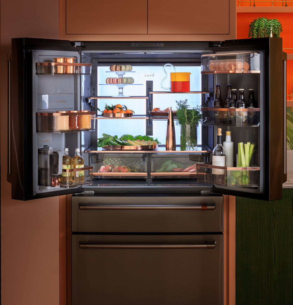 CAFE CAF?™ ENERGY STAR® 28.7 Cu. Ft. Smart 4-Door French-Door Refrigerator in Platinum Glass With Dual-Dispense AutoFill Pitcher - Platinum Glass (CGE29DM5TS5)
