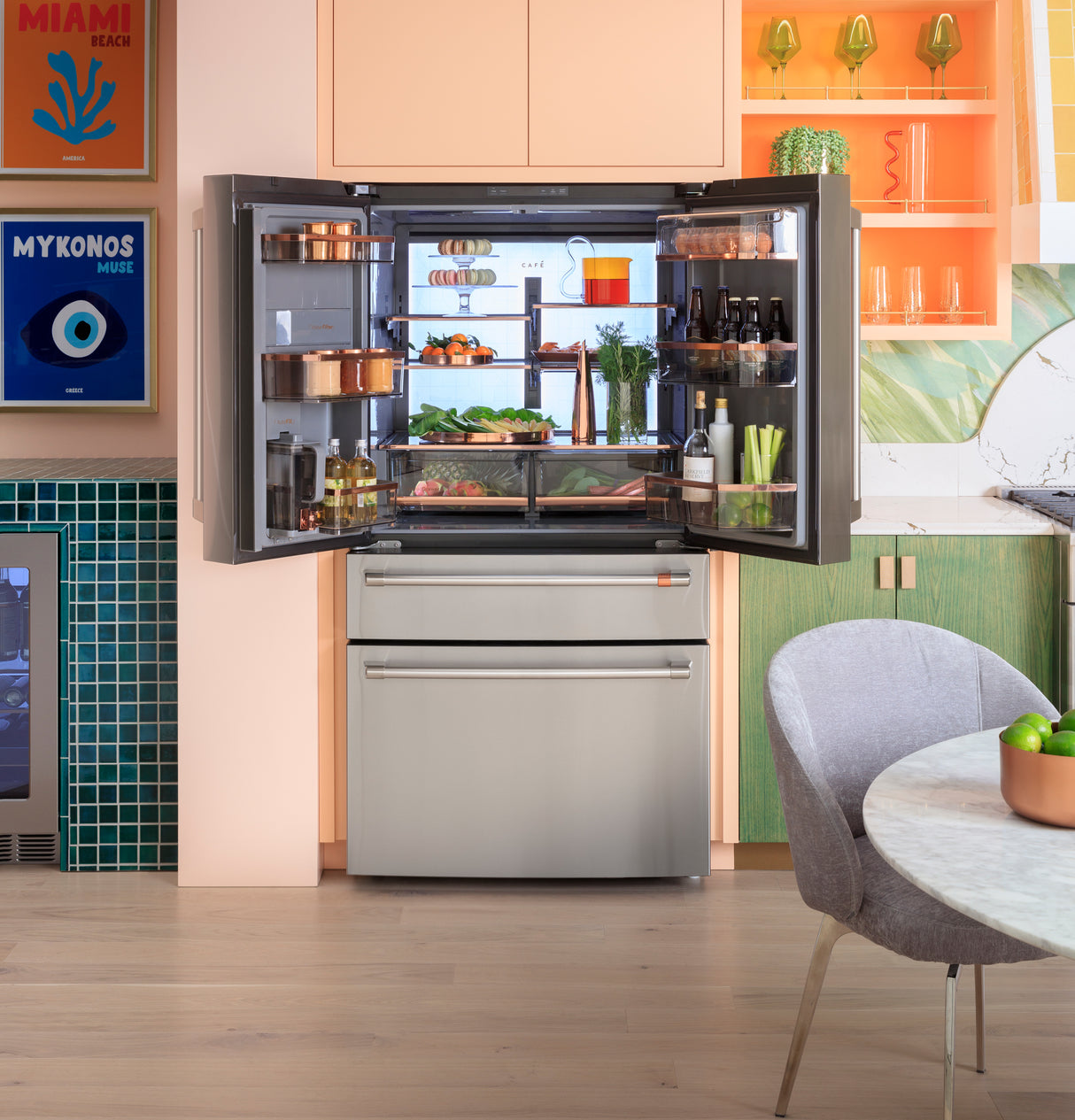 CAFE Caf? 28.7 Cu. Ft. Smart 4-door French-door Refrigerator In Platinum Glass With Dual-dispense Autofill Pitcher - Platinum Glass (CGE29DM5TS5)
