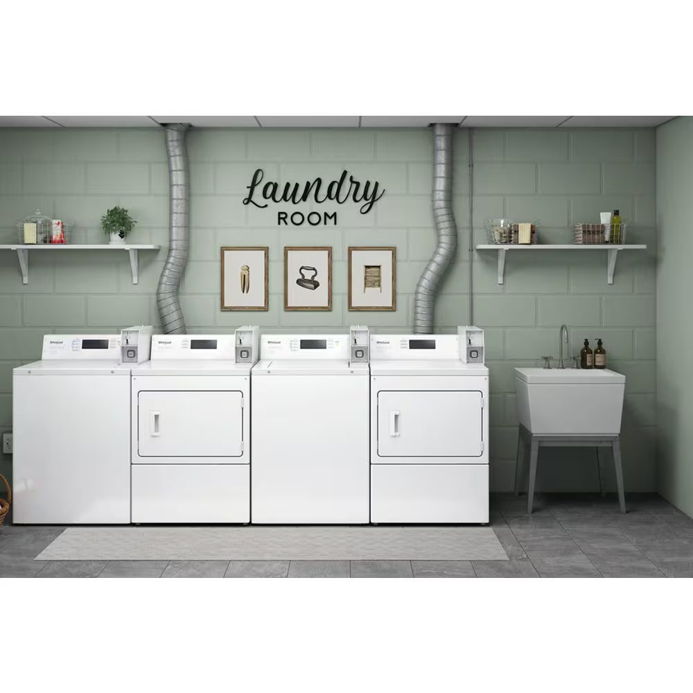 Whirlpool Commercial Gas Dryer with Factory Installed Coin Drop & Coin Box - White (CGM2779JQ)
