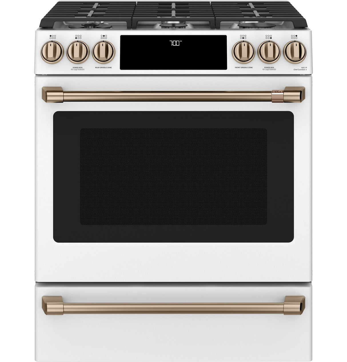 CAFE Caf? 30" Smart Slide-in, Front-control, Gas Range With Convection Oven - Matte White (CGS700P4MW2)