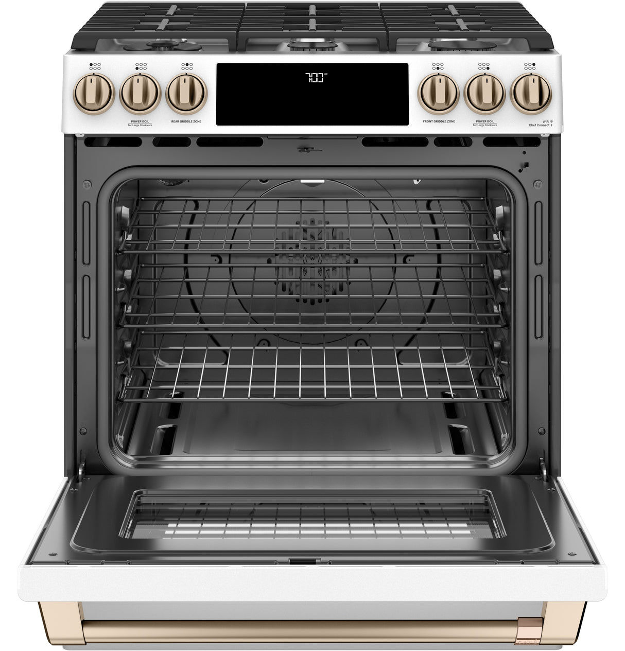CAFE Caf? 30" Smart Slide-in, Front-control, Gas Range With Convection Oven - Matte White (CGS700P4MW2)