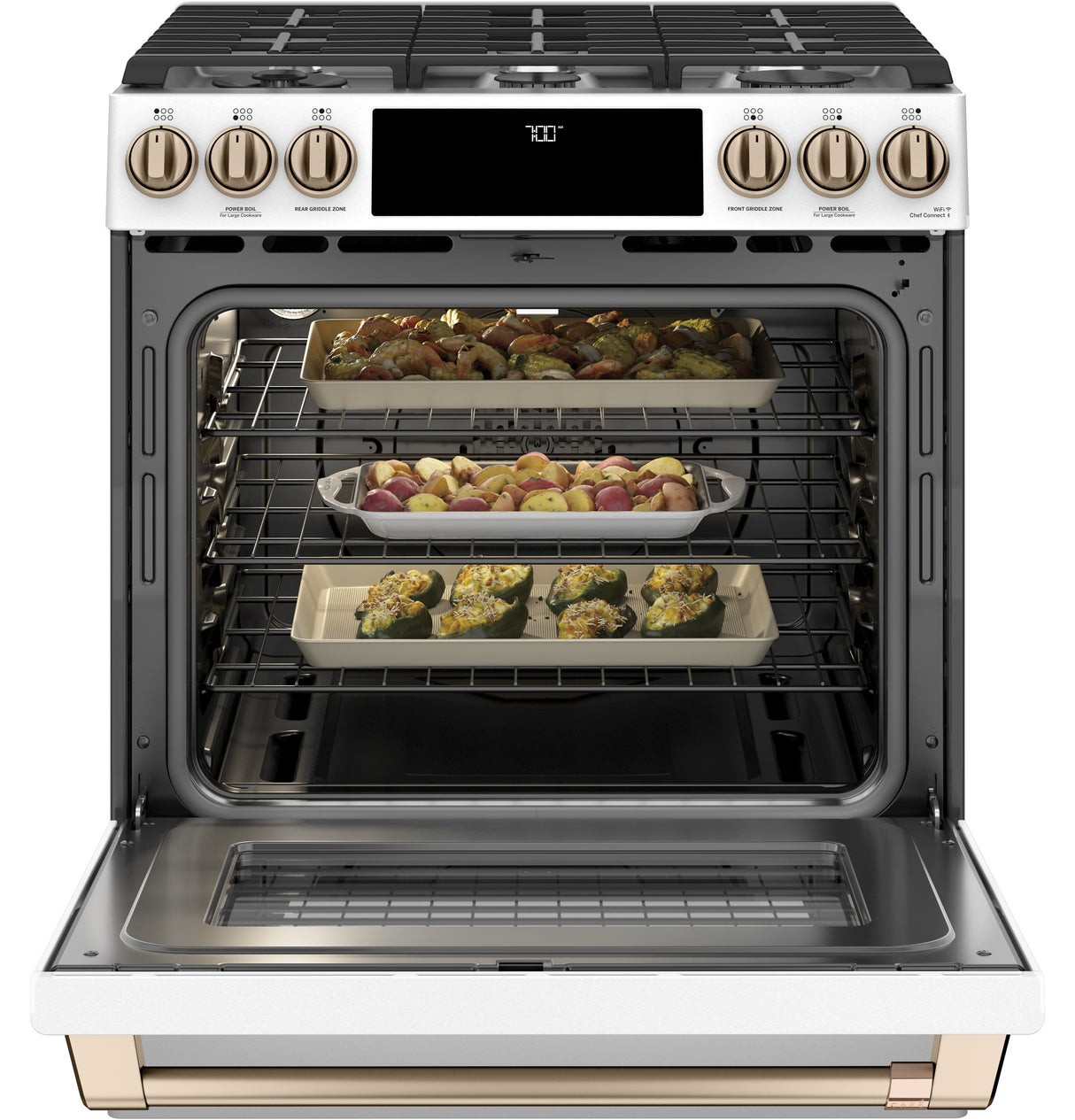 CAFE Caf? 30" Smart Slide-in, Front-control, Gas Range With Convection Oven - Matte White (CGS700P4MW2)