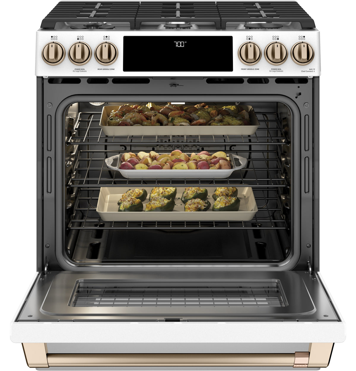 CAFE Caf? 30" Smart Slide-in, Front-control, Gas Range With Convection Oven - Matte White (CGS700P4MW2)