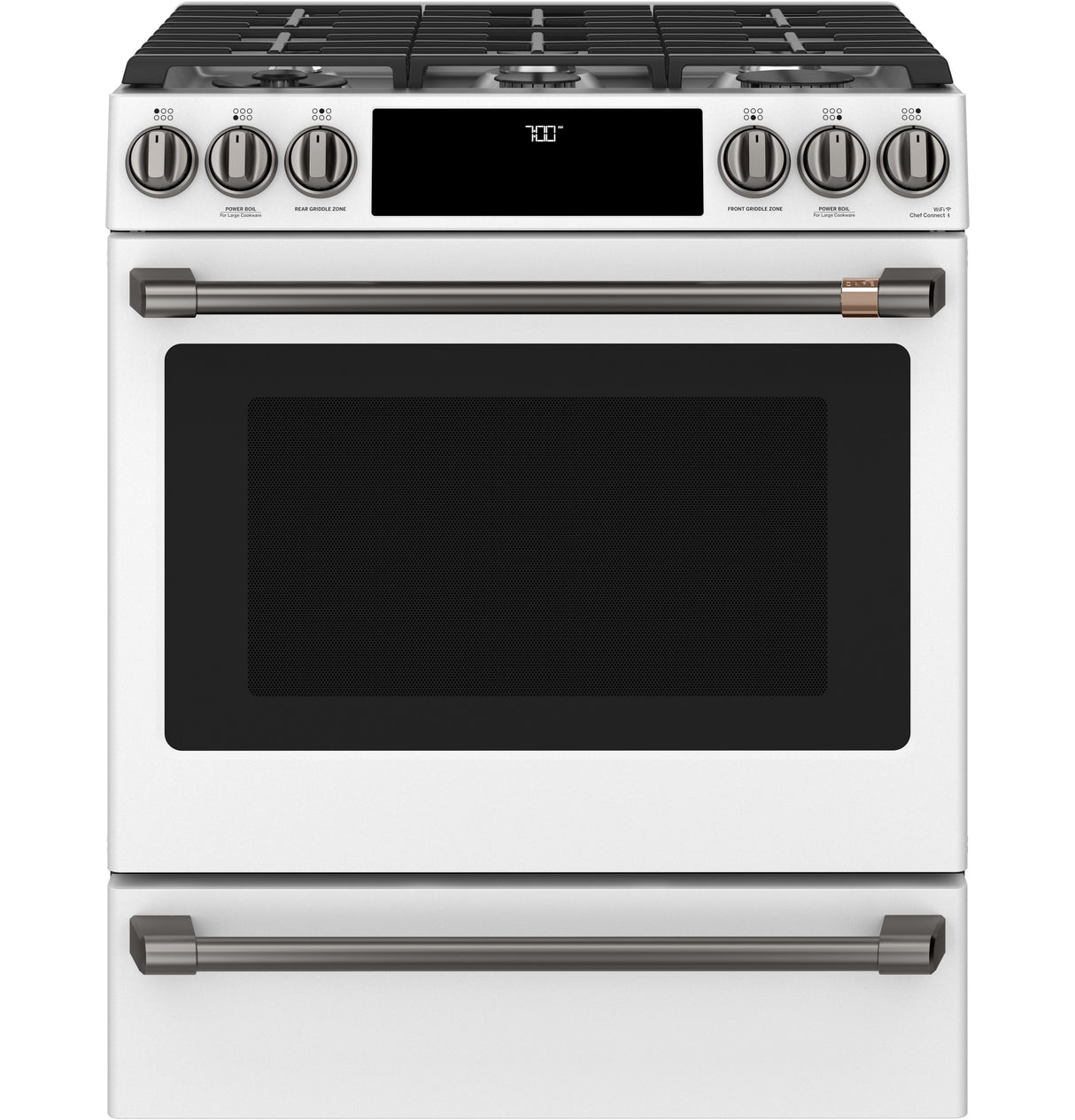 CAFE Caf? 30" Smart Slide-in, Front-control, Gas Range With Convection Oven - Matte White (CGS700P4MW2)