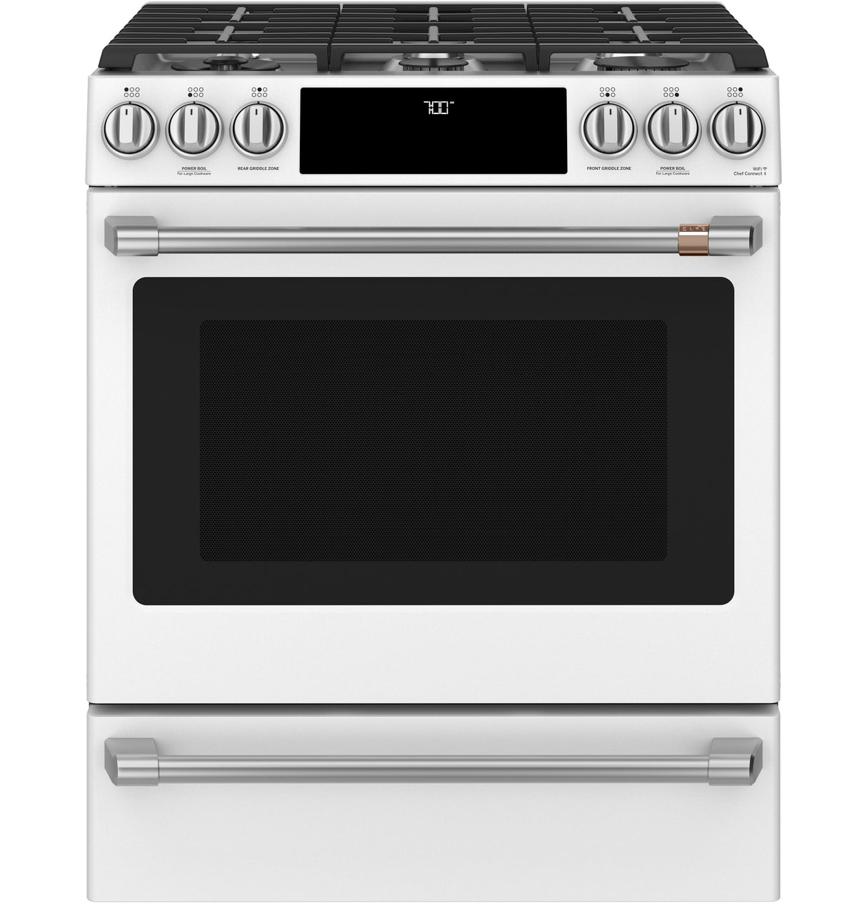 CAFE Caf? 30" Smart Slide-in, Front-control, Gas Range With Convection Oven - Matte White (CGS700P4MW2)