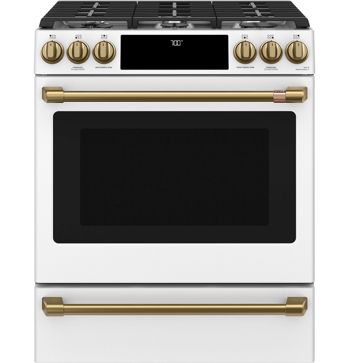CAFE Caf? 30" Smart Slide-in, Front-control, Gas Range With Convection Oven - Matte White (CGS700P4MW2)