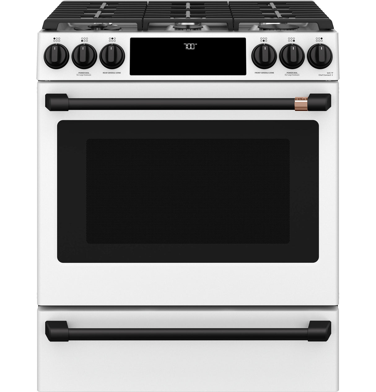 CAFE Caf? 30" Smart Slide-in, Front-control, Gas Range With Convection Oven - Matte White (CGS700P4MW2)