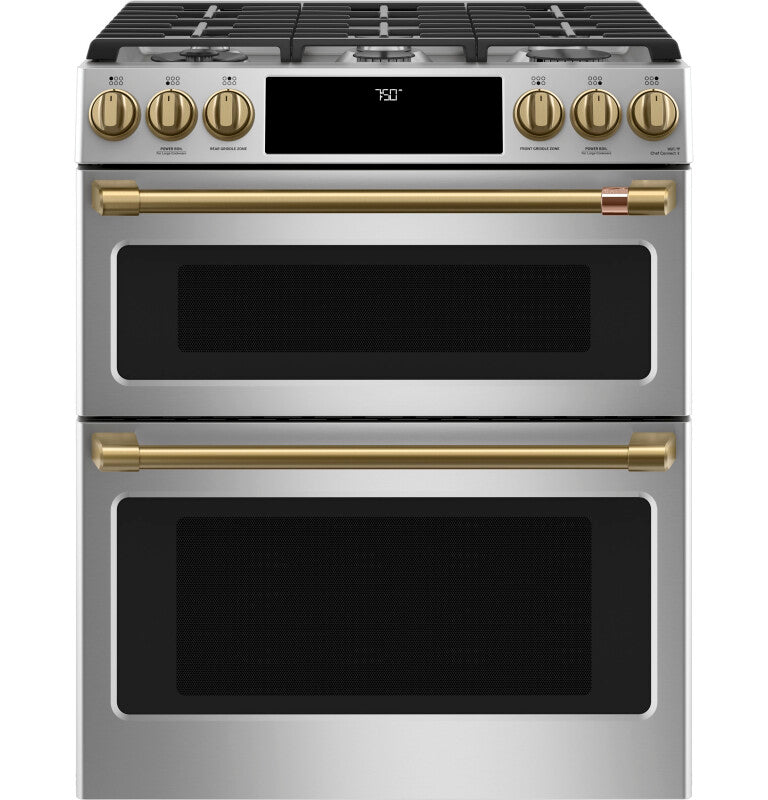 CAFE Caf? 30" Smart Slide-in, Front-control, Gas Double-oven Range With Convection - Stainless Steel (CGS750P2MS1)