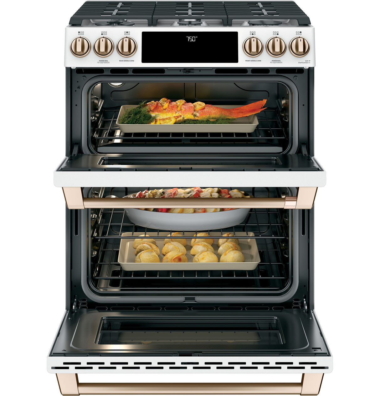 CAFE Caf? 30" Smart Slide-in, Front-control, Gas Double-oven Range With Convection - Matte White (CGS750P4MW2)