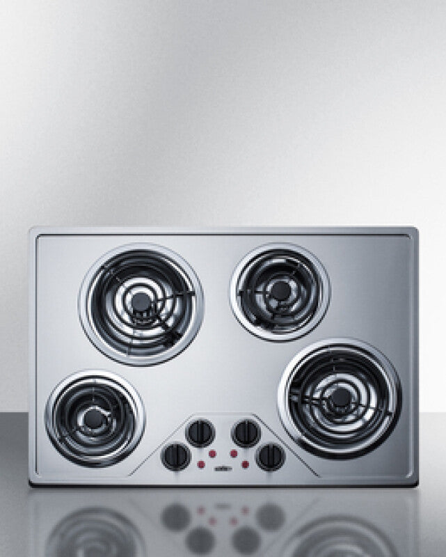 Summit 30" Wide 230V 4-Burner Coil Cooktop - Stainless Steel (CR430SS)