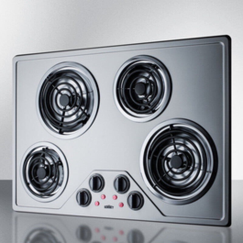 Summit 30" Wide 230V 4-Burner Coil Cooktop - Stainless Steel (CR430SS)