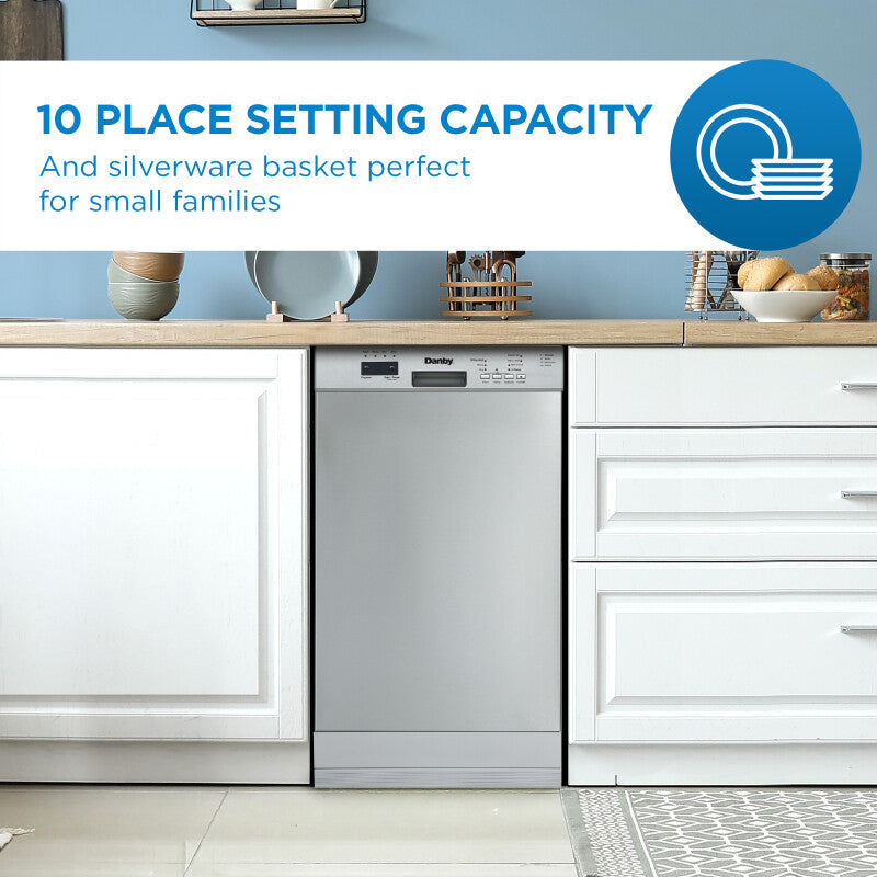 DANBY 18″ Wide Built-in Dishwasher - Stainless Steel (DDW18D1ESS)