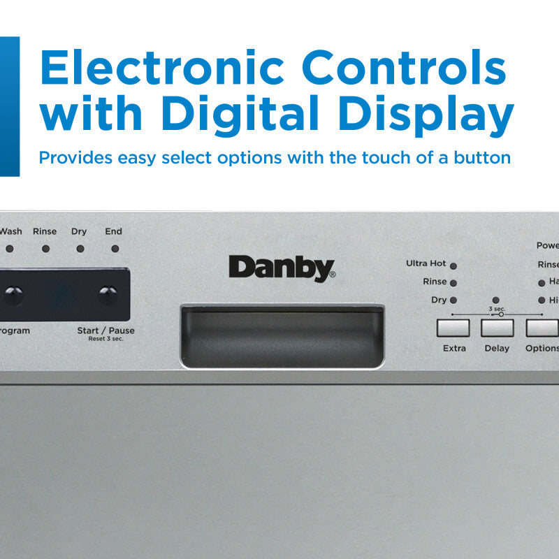 DANBY 18″ Wide Built-in Dishwasher - Stainless Steel (DDW18D1ESS)