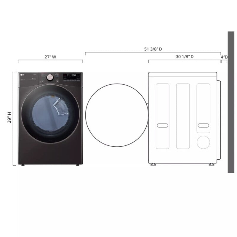 LG 7.4 Cu. Ft. Ultra Large Capacity Smart Wi-fi Enabled Front Load Electric Dryer With Turbosteam™ And Built-in Intelligence - Black Steel (DLEX4000B)