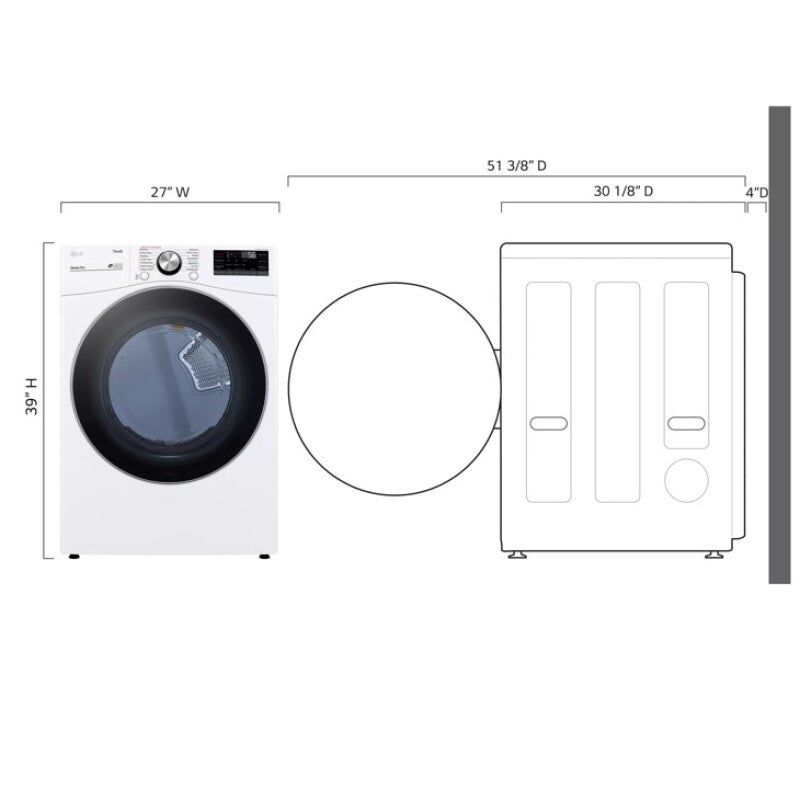 LG 7.4 cu. ft. Ultra Large Capacity Smart wi-fi Enabled Front Load Electric Dryer with TurboSteam™ and Built-In Intelligence - White (DLEX4200W)