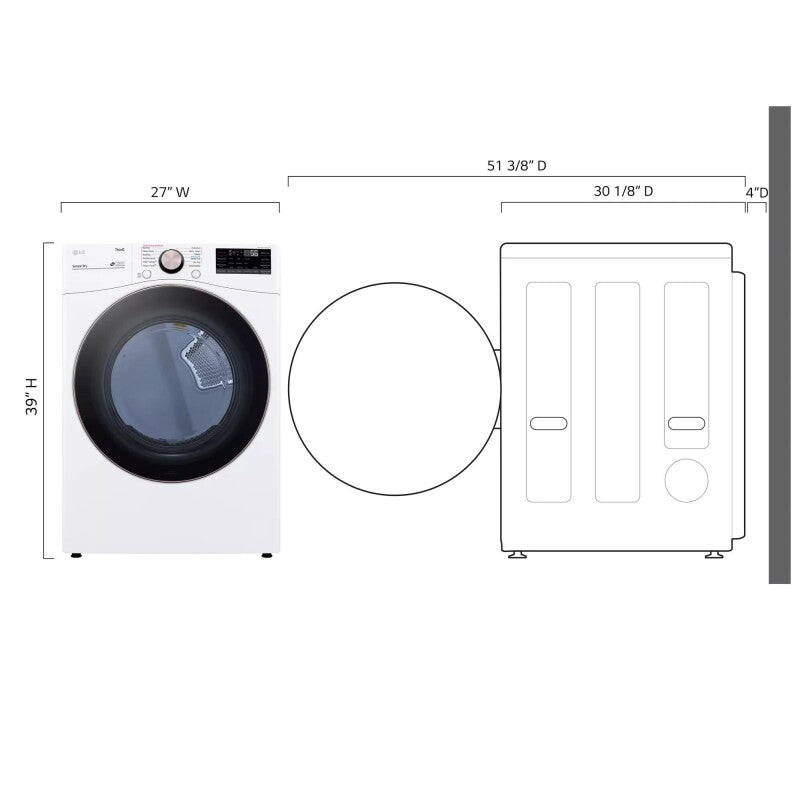 LG 7.4 cu. ft. Ultra Large Capacity Smart wi-fi Enabled Front Load Gas Dryer with TurboSteam™ and Built-In Intelligence - White (DLGX4001W)