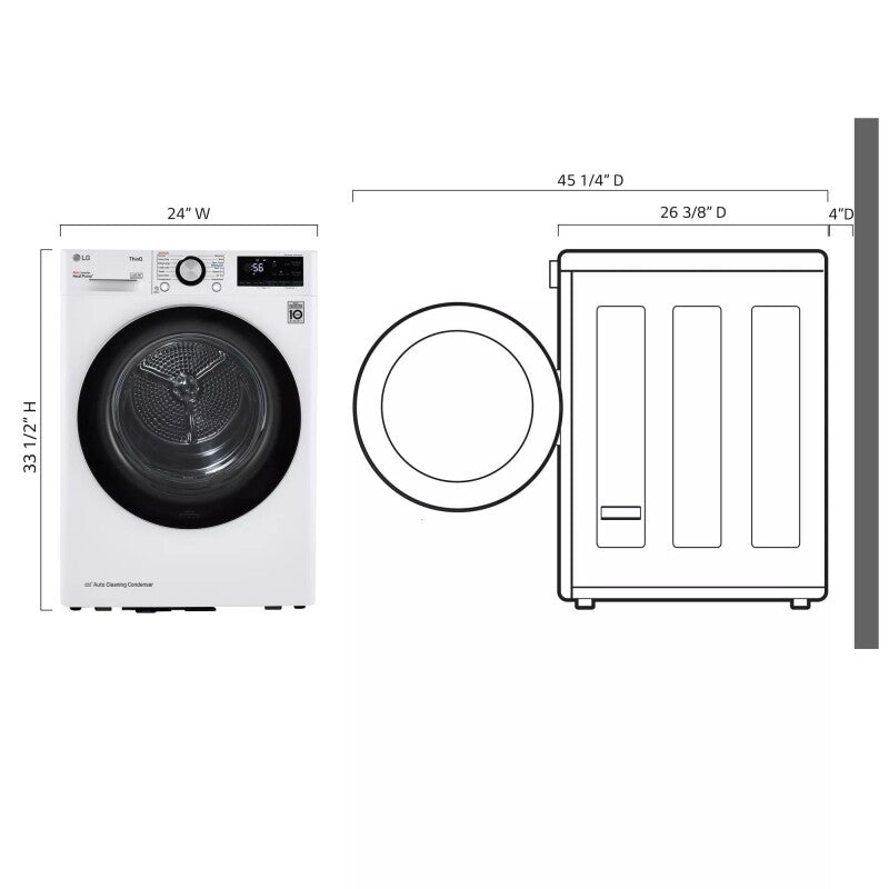 LG 4.2 Cu. Ft. Smart Wi-fi Enabled Compact Front Load Dryer With Dual Inverter Heatpump™ Technology - White (DLHC1455W)