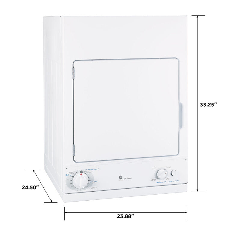 GE Spacemaker 240V 3.6 cu. ft. Capacity Stationary Electric Dryer - White (DSKS433EBWW)