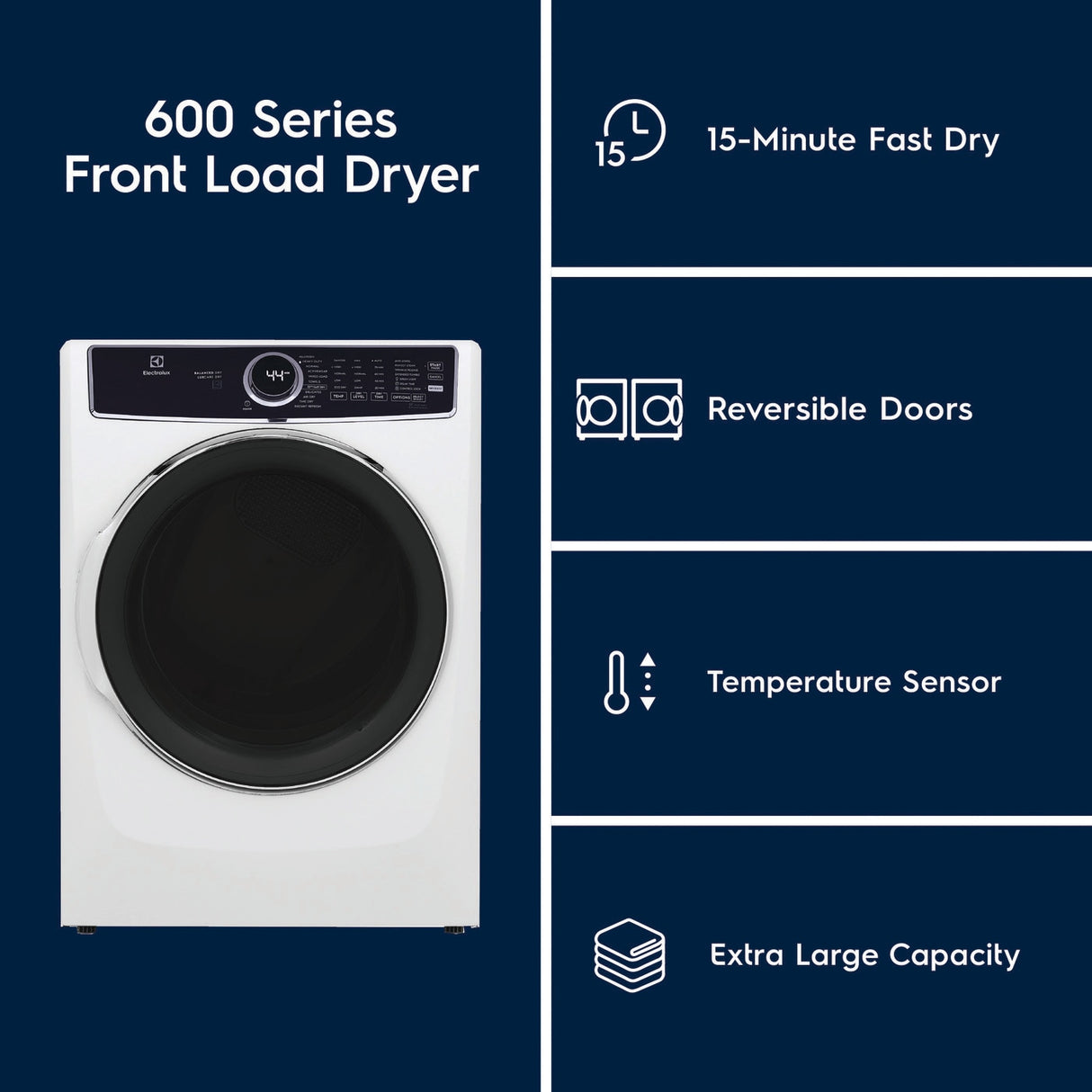 ELECTROLUX 600 Series Electric Dryer - 8.0 Cu. Ft. - White (ELFE7637AW)