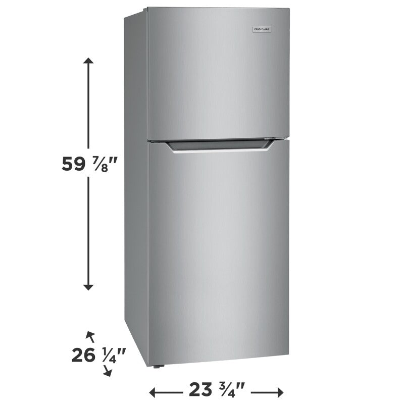 FRIGIDAIRE 23.8-Inch 10.1 Cu. Ft. Top Freezer Apartment-Size Refrigerator - Fingerprint-Resistant Stainless Steel Look (FFET1022UV)