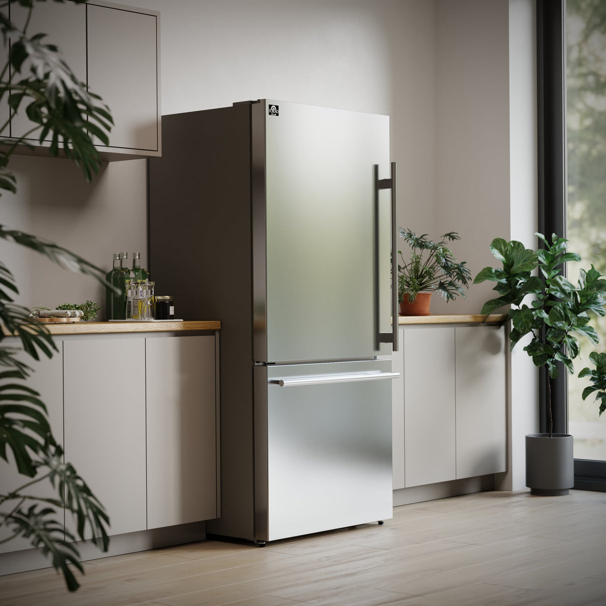 FORNO Milano Espresso 31-Inch Bottom Freezer Refrigerator, 17.2 cu.ft., Built-In Ice Maker, ENERGY STAR - Stainless (FFFFD178631S)