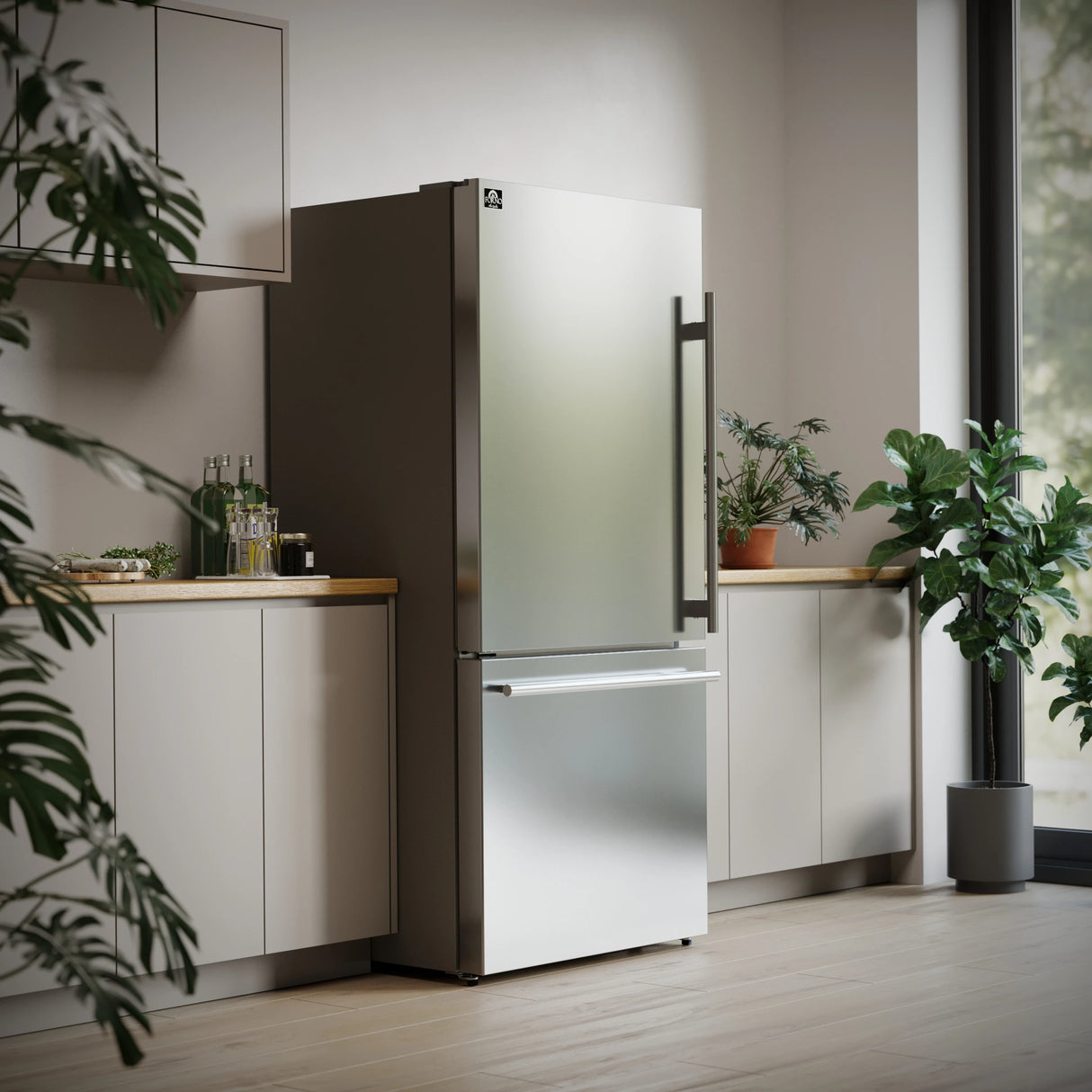 FORNO Milano Espresso 31-Inch Stainless Steel Bottom Freezer Refrigerator, 17.2 cu.ft., Built-In Ice Maker, ENERGY STAR - Stainless Steel (FFFFD178631S)
