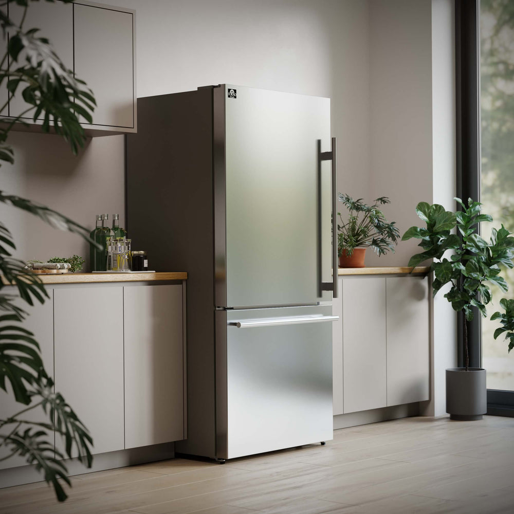 FORNO Milano Espresso 31-Inch Bottom Freezer Refrigerator, 17.2 cu.ft., Built-In Ice Maker, ENERGY STAR - Stainless (FFFFD178631S)