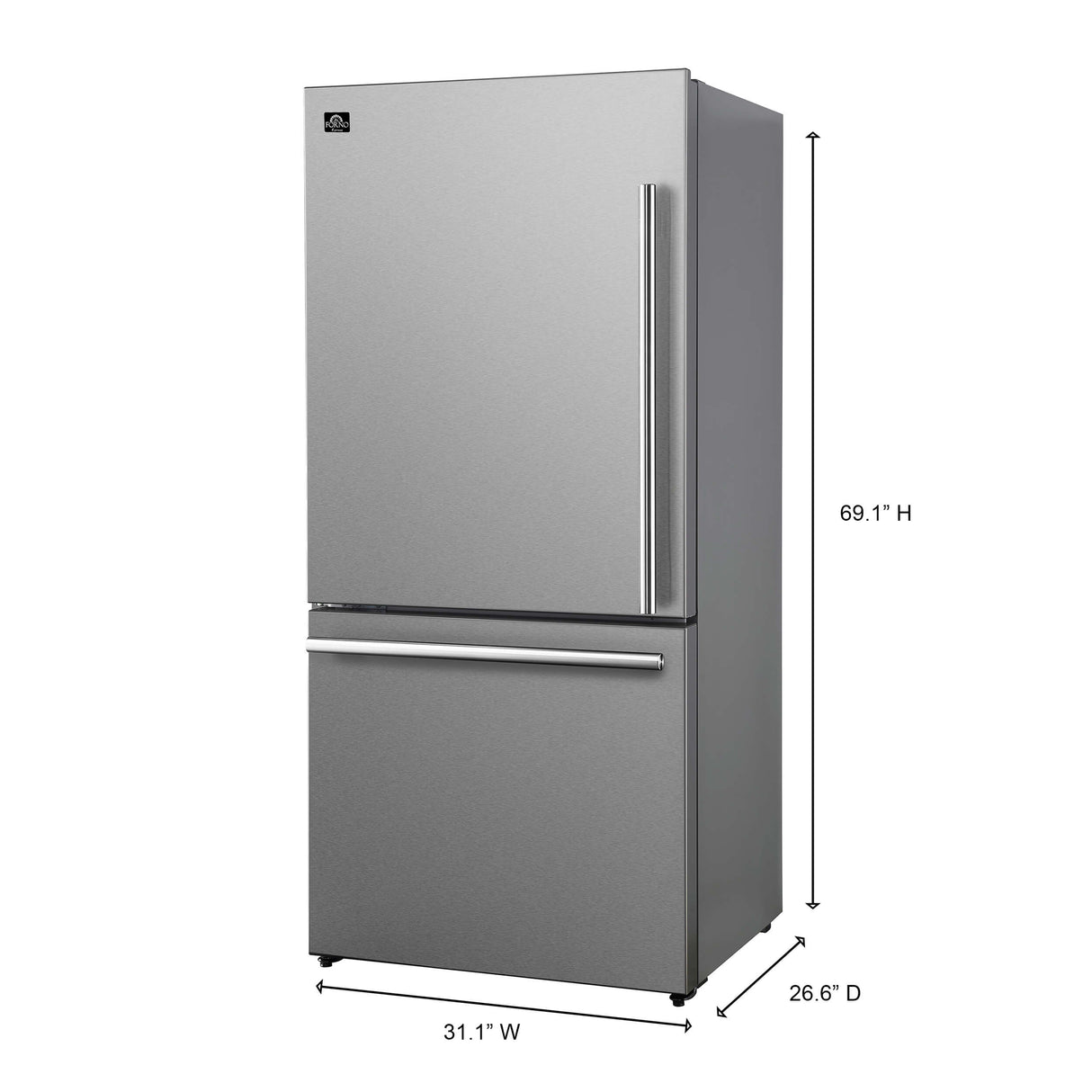 FORNO Milano Espresso 31-Inch Bottom Freezer Refrigerator, 17.2 cu.ft., Built-In Ice Maker, ENERGY STAR - Stainless (FFFFD178631S)