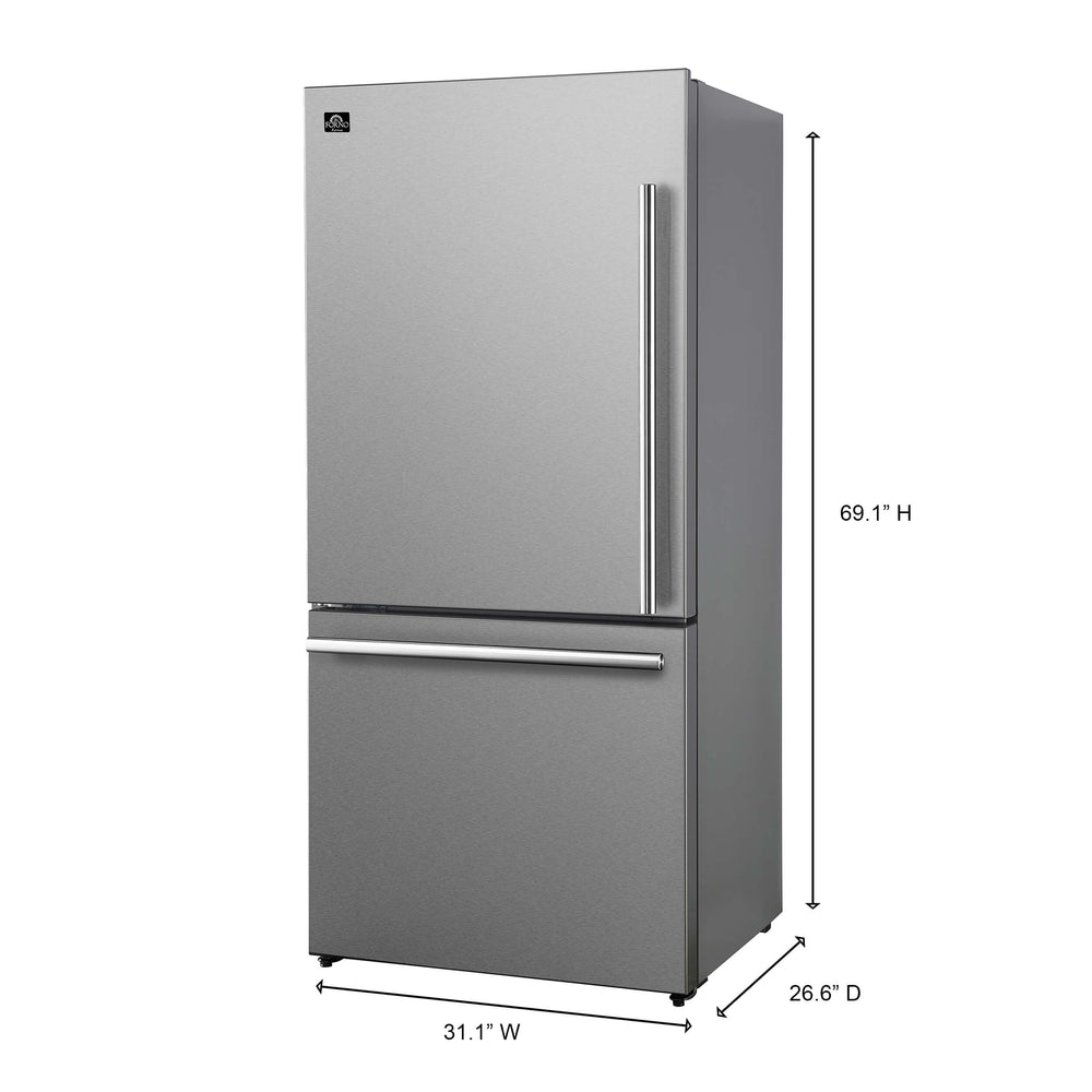 FORNO Milano Espresso 31-Inch Bottom Freezer Refrigerator, 17.2 cu.ft., Built-In Ice Maker, ENERGY STAR - Stainless (FFFFD178631S)