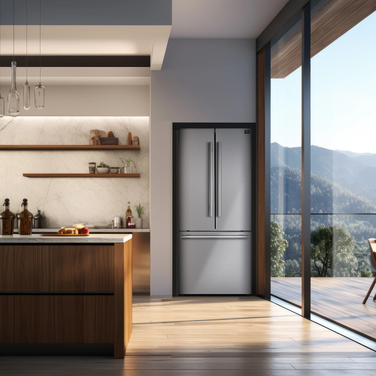 FORNO Gallipoli 30-Inch French Door Refrigerator with Bottom Freezer, 17.5 cu.ft Capacity, Stainless Steel, No Frost Technology, Built-In Ice Maker, Energy Efficient - Stainless Steel (FFFFD197431SB)