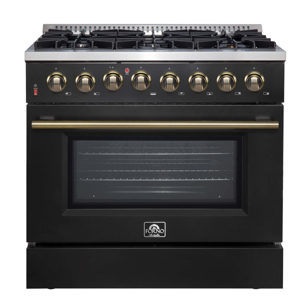 FORNO Galiano 36-Inch Dual Fuel Range , 6 Burners, 5.36 cu.ft. True Convection Oven - Black (FFSGS615636)