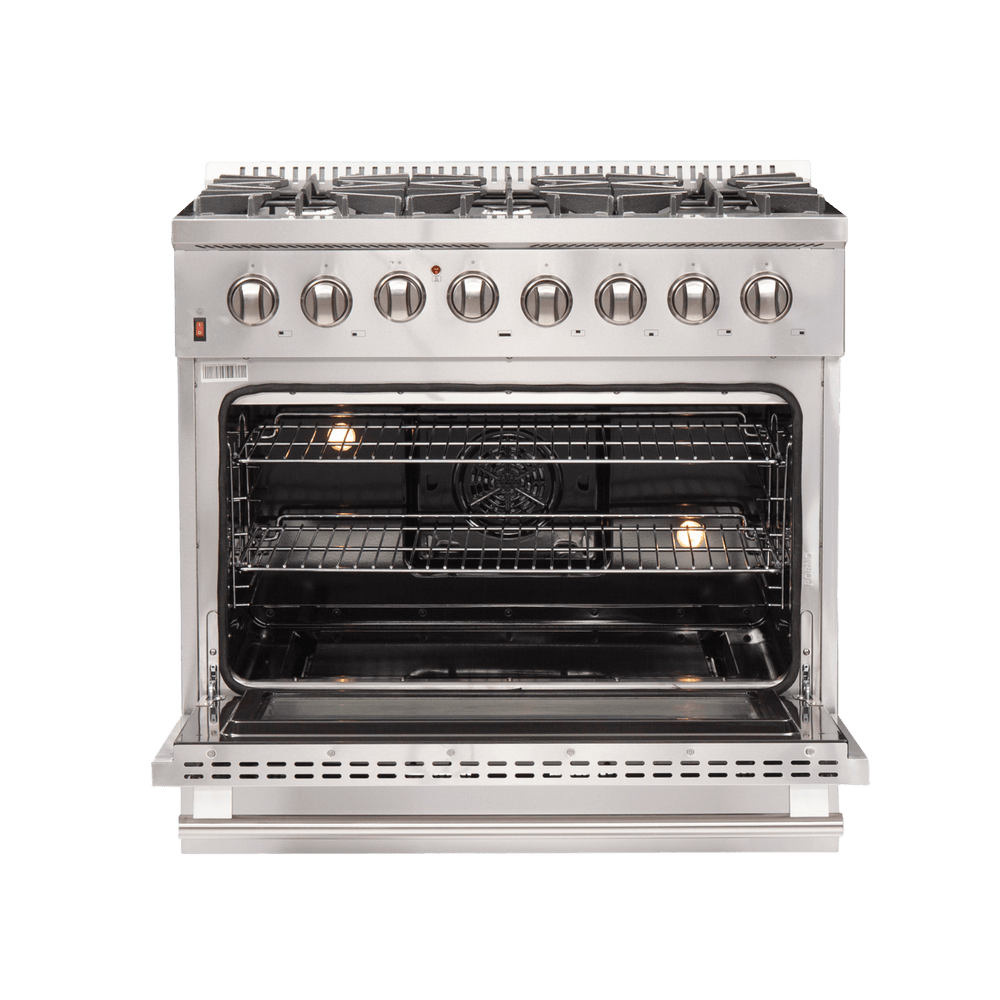 FORNO Galiano 36-Inch Dual Fuel Range , 6 Burners, 5.36 cu.ft. True Convection Oven - Black (FFSGS615636)
