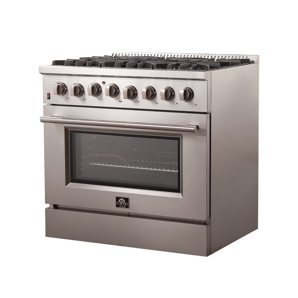 FORNO Galiano 36-Inch Dual Fuel Range , 6 Burners, 5.36 cu.ft. True Convection Oven - Black (FFSGS615636)